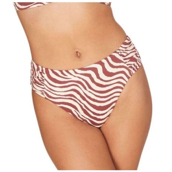 Andie Swim The Hipster Bikini Bottom Bias Stripe Truffle NWT XL - Picture 1 of 4
